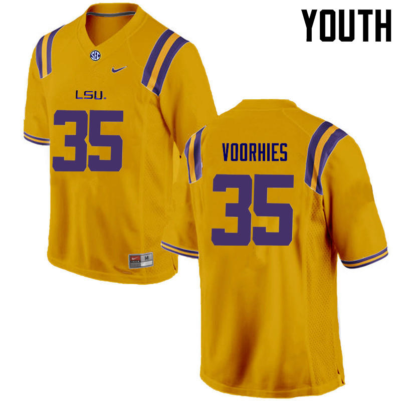 Youth LSU Tigers #35 Devin Voorhies College Football Jerseys Game-Gold - Click Image to Close